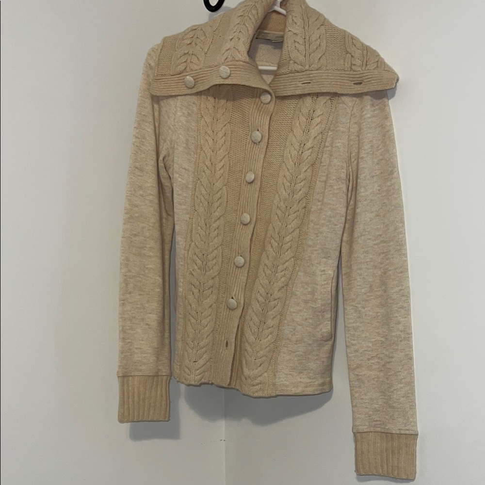 Anthropologie Women's Beige Cable Knit Cardigan sz M
